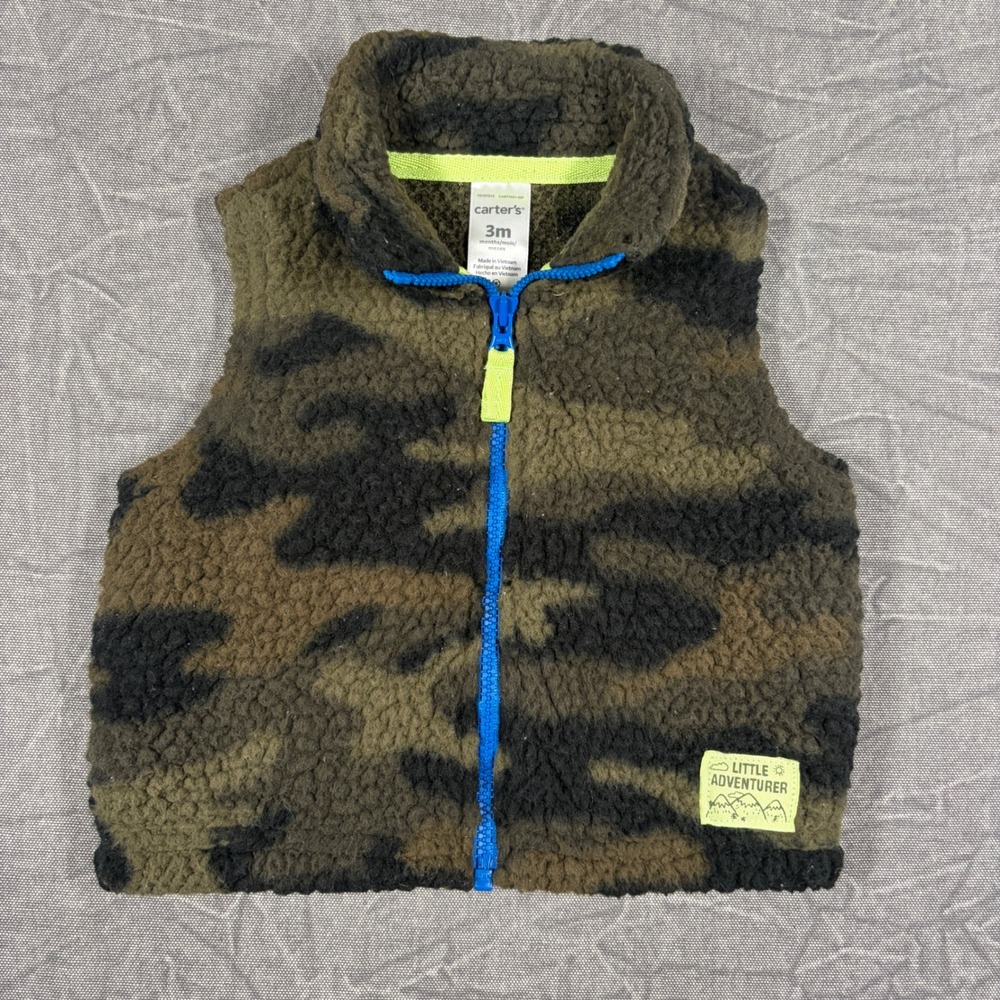 Carter's Vest Baby Boy 3M Camo Sherpa Fleece Little Adventurer Full Zip Green